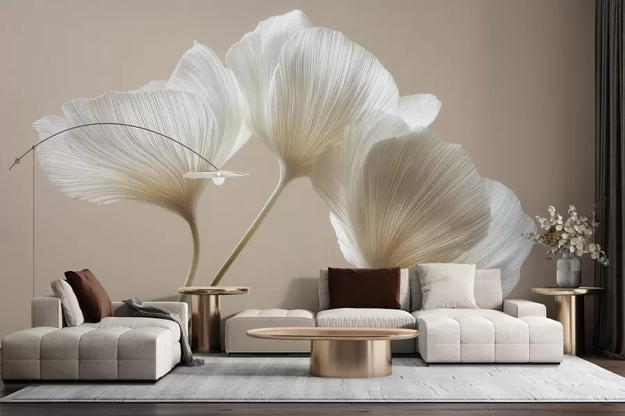 Fototapety tri jemné kvety na béžovom pozadí w04810