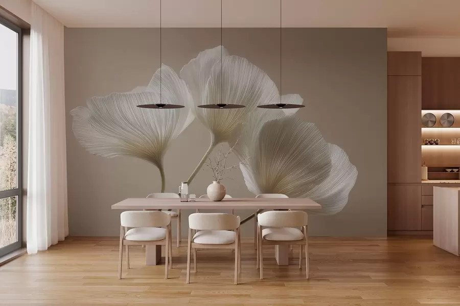 Fototapety tri jemné kvety na béžovom pozadí w04810