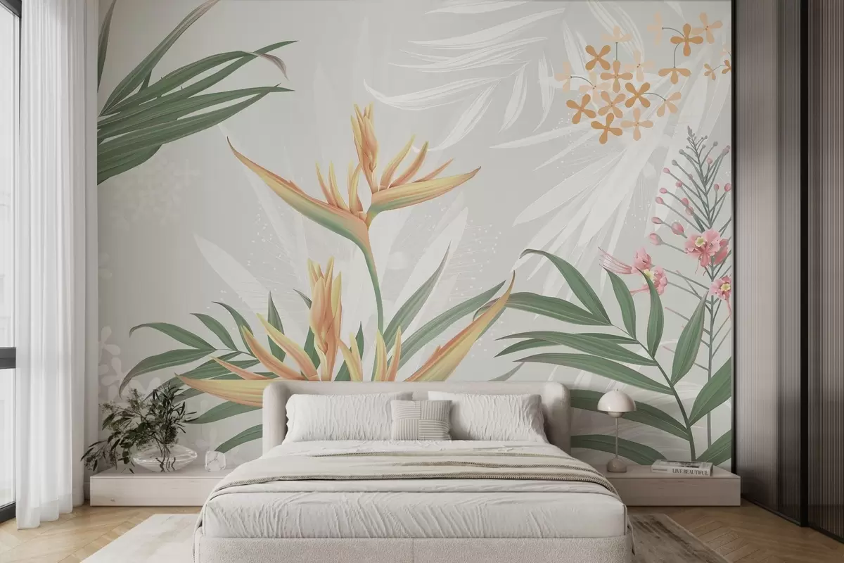 Fototapety Exotické kvety Strelitzia v zelení w04783 - Uwalls.sk Fototapety Exotické kvety Strelitzia v zelení w04783