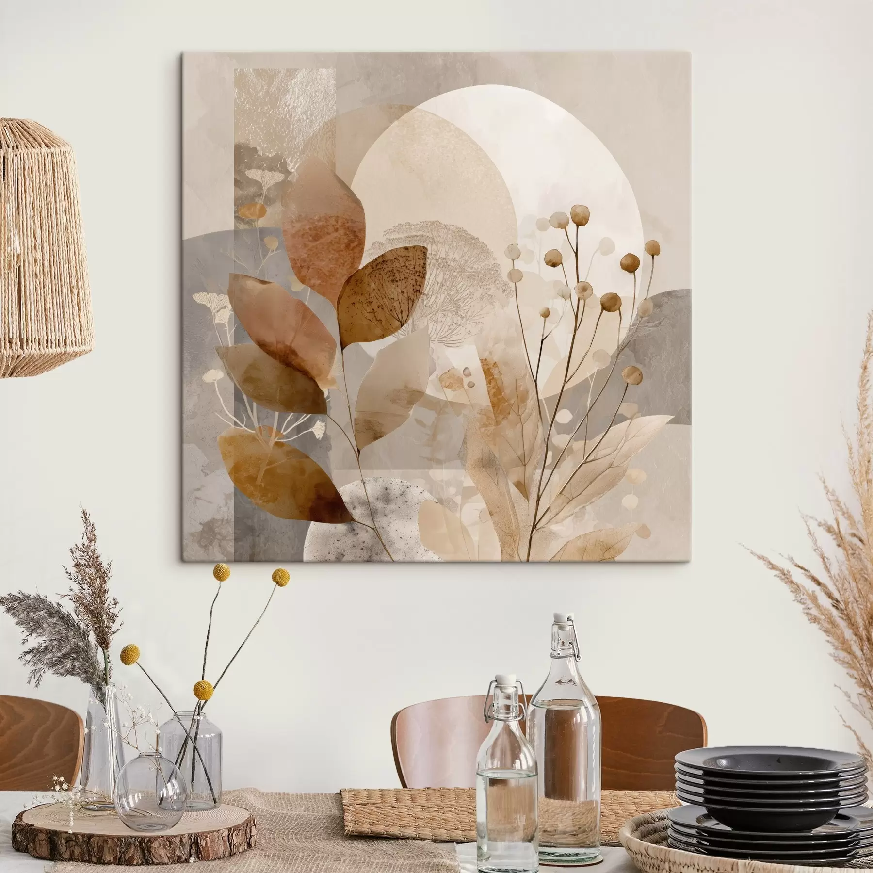 Obraz Kvetinový vzor v béžovej a hnedej farbe s46308