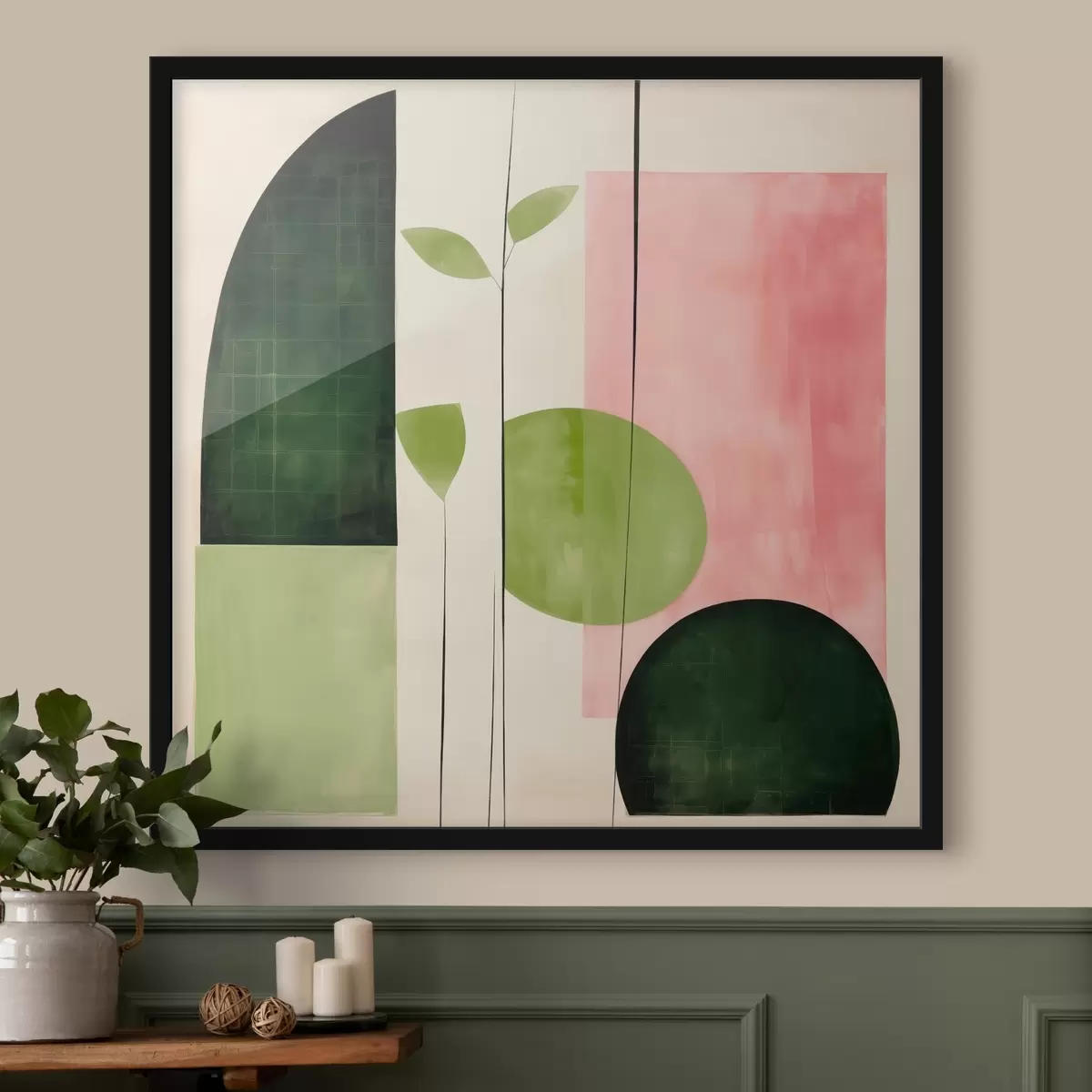 Plagáty Moderný minimalistický štýl s ružovými a zelenými blokmi f46312