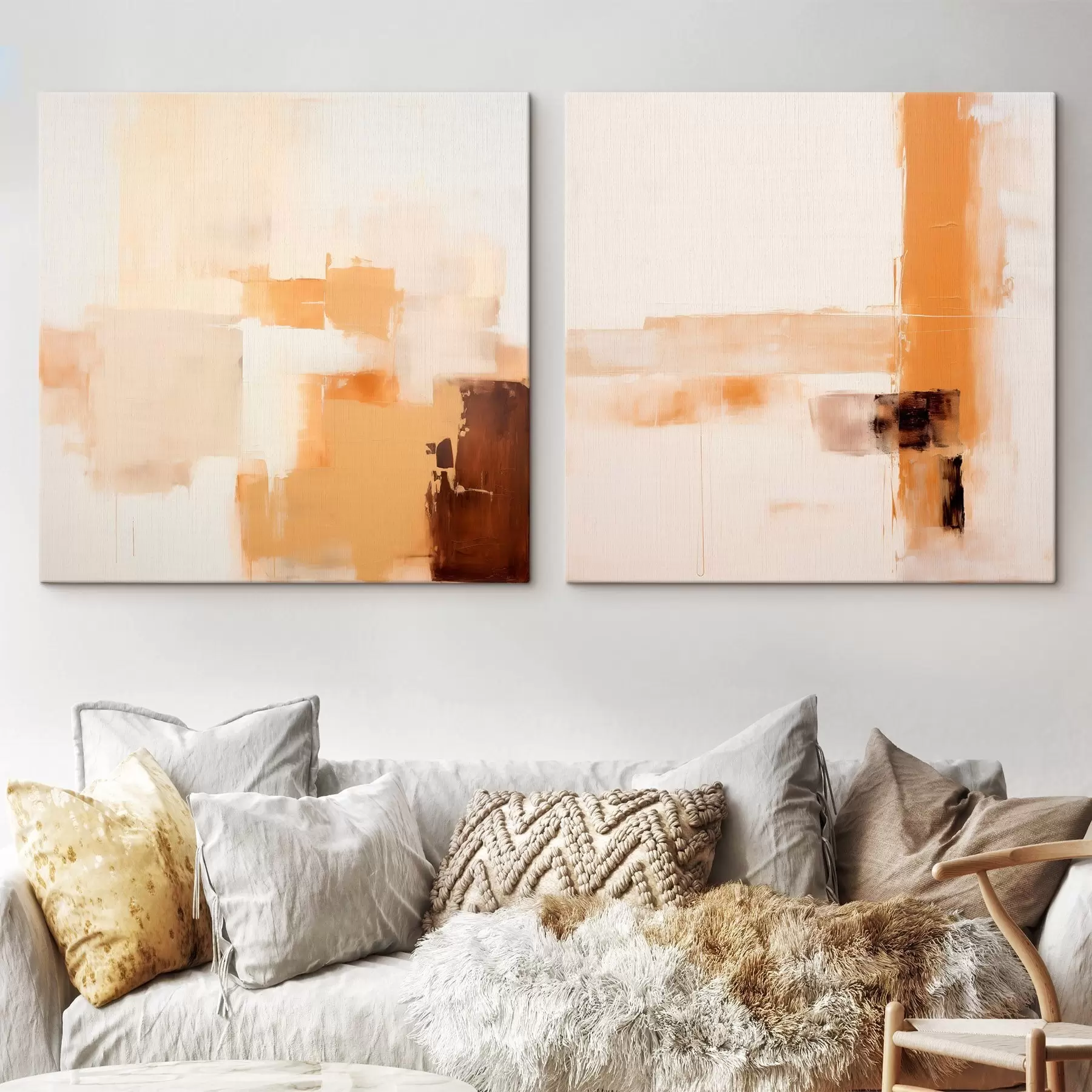 Obraz Abstraktná dvojdielna kompozícia v béžovej a hnedej farbe m00891