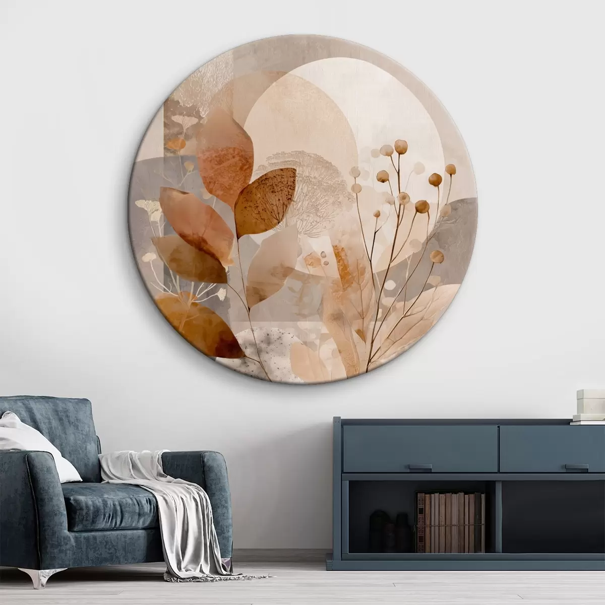 Okrúhle obrazy Kvetinový vzor v béžovej a hnedej farbe r46308