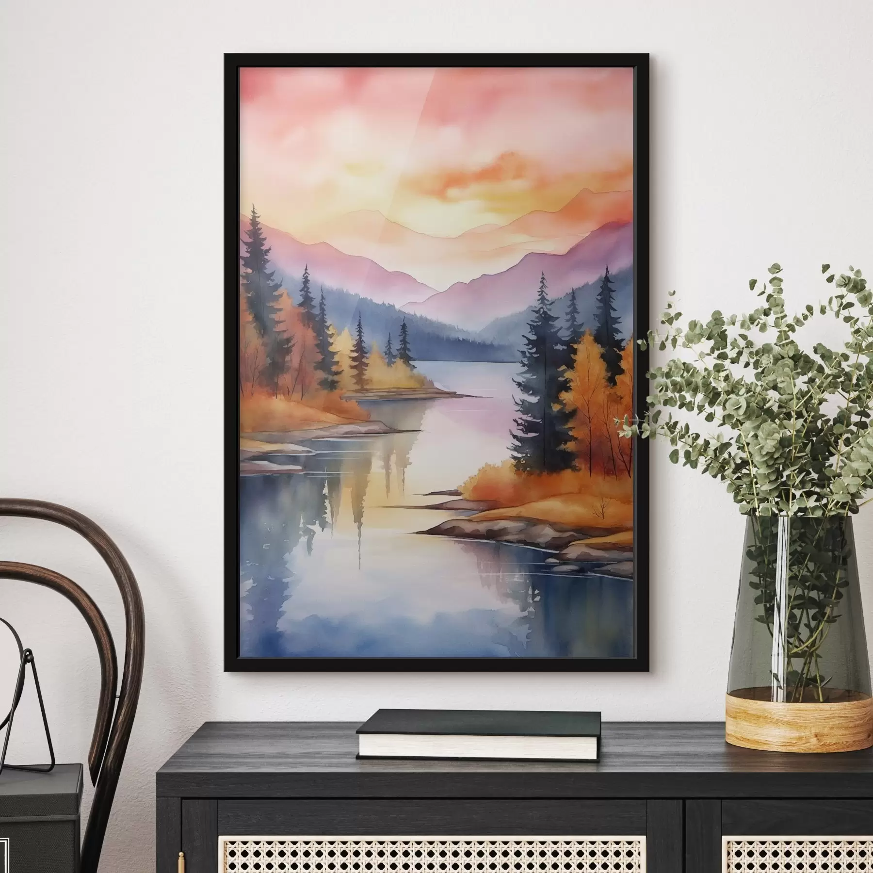 Fototapety Jesenná krajina pri jazere s jasnou oblohou f46155