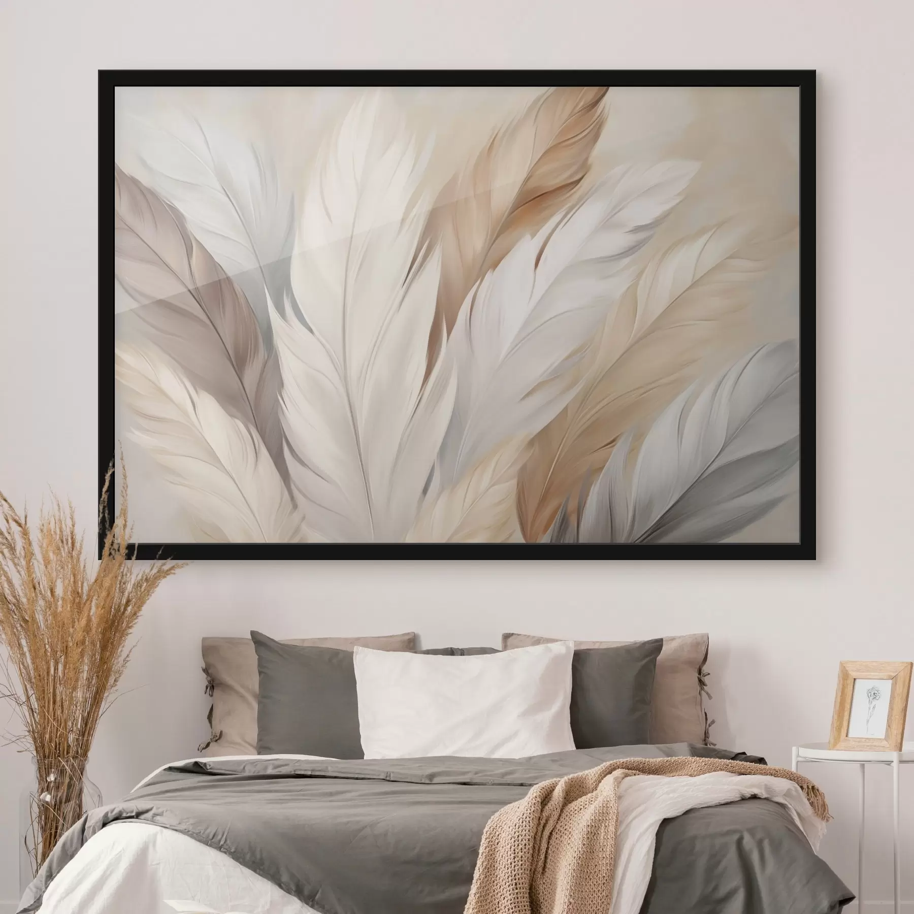 Fototapety Mäkké pierka v béžových a sivých odtieňoch f46190