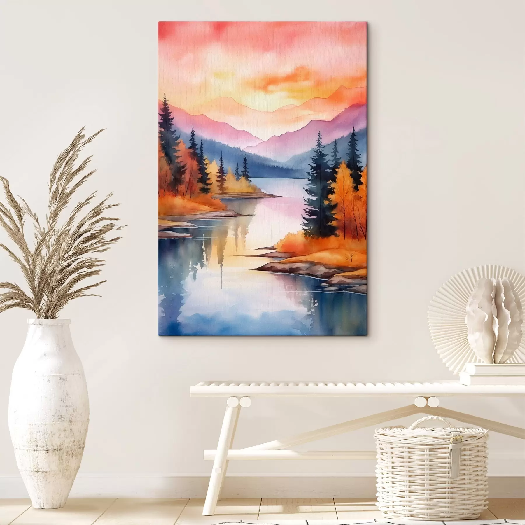 Obraz Jesenná krajina pri jazere s jasnou oblohou s46155