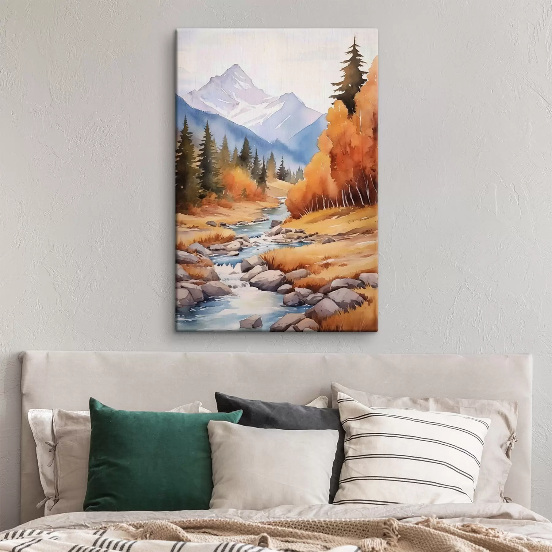 Obraz Jesenná horská krajina s riekou a živým lesom s46187