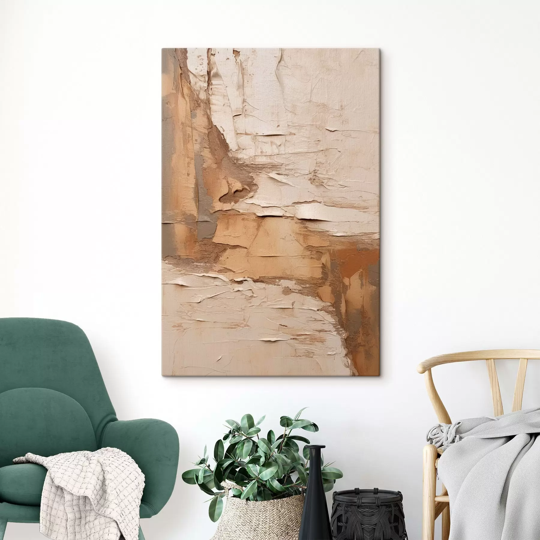 Obraz Abstraktná maľba s hustými ťahmi štetca, béžovými a hnedými odtieňmi, textúrovaným povrchom a neutrálnou farebnou paletou s46273