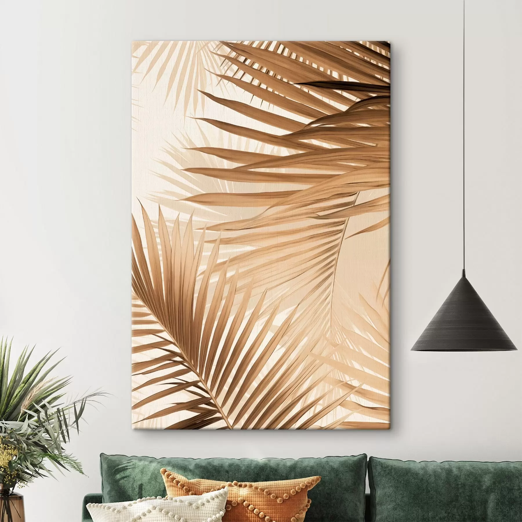 Obraz Abstraktné palmové listy v hnedých odtieňoch, tropické, botanické, príroda, minimalistické, elegantné, moderný dizajn s46275