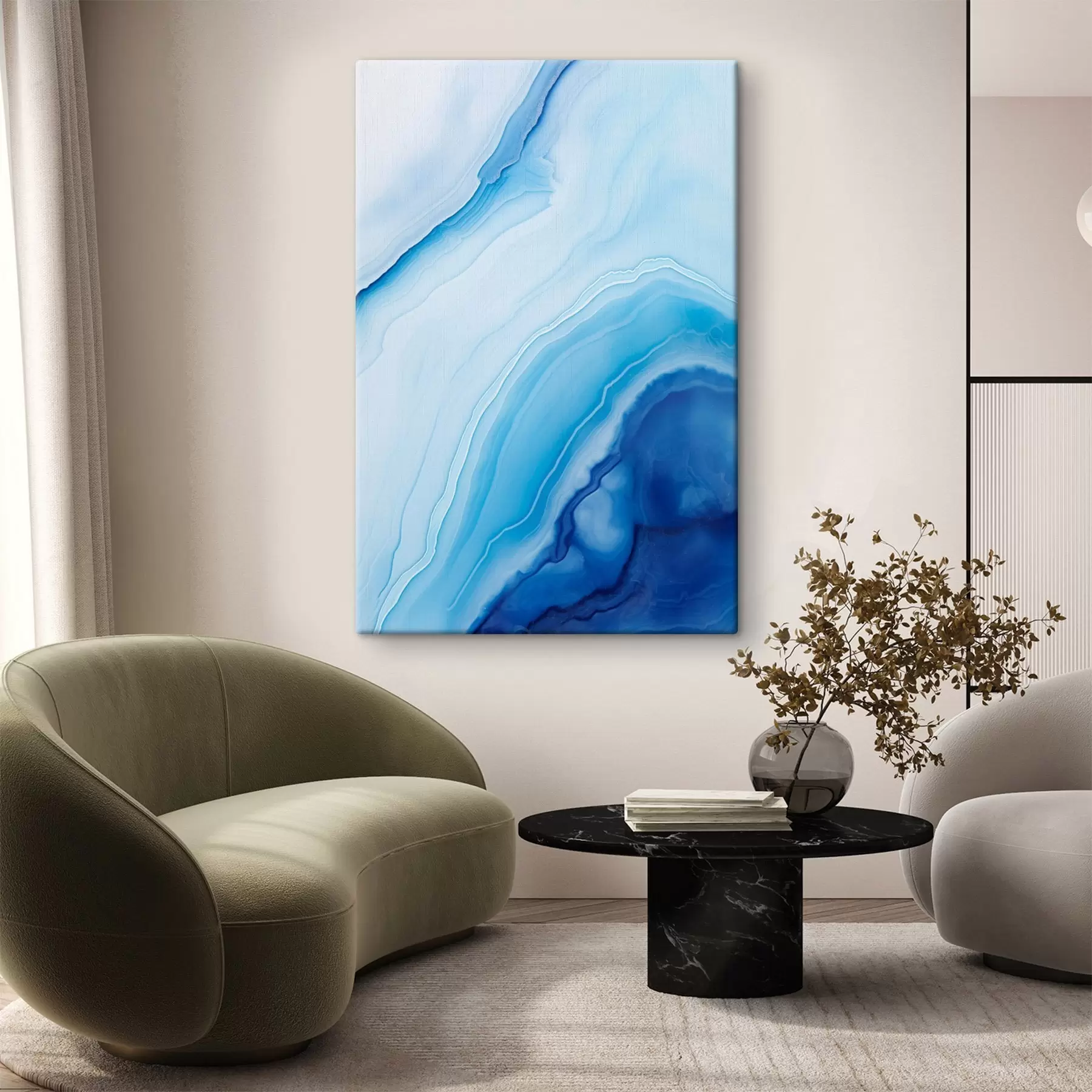 Obraz Abstraktná modro-biela achátová potlač, víriace línie a prechody, hladká textúra, moderné umenie, minimalistický štýl s46290