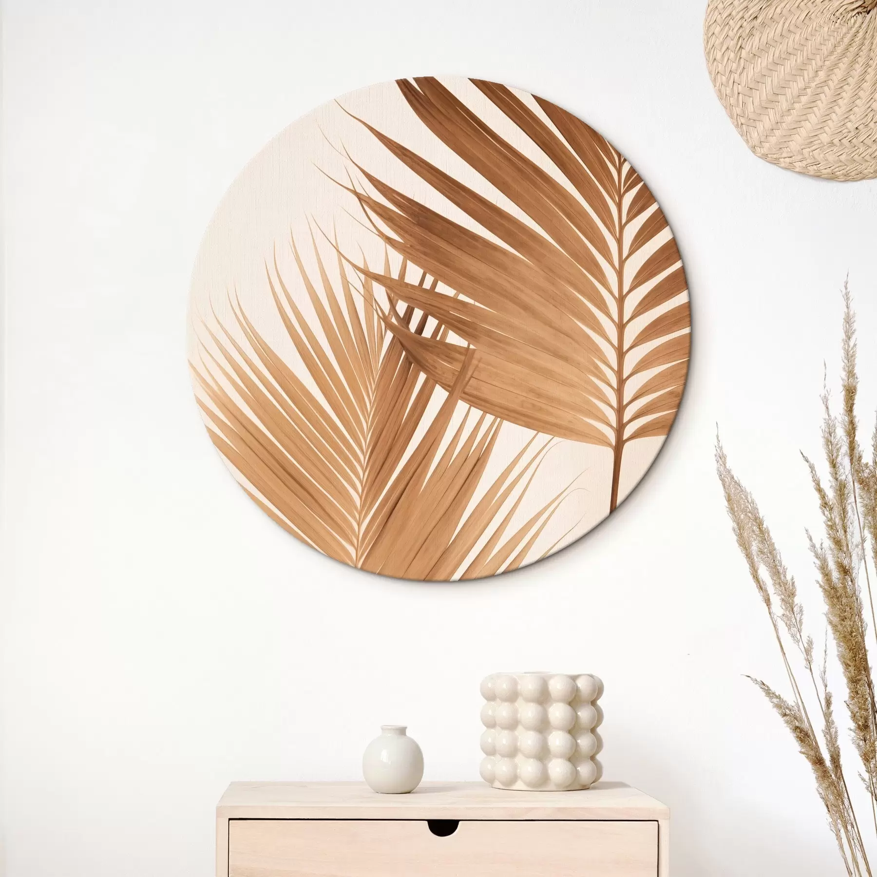 Obraz Palmové listy v hnedých odtieňoch, neutrálne pozadie, minimalistický štýl, prirodzené osvetlenie, tropická atmosféra r46274