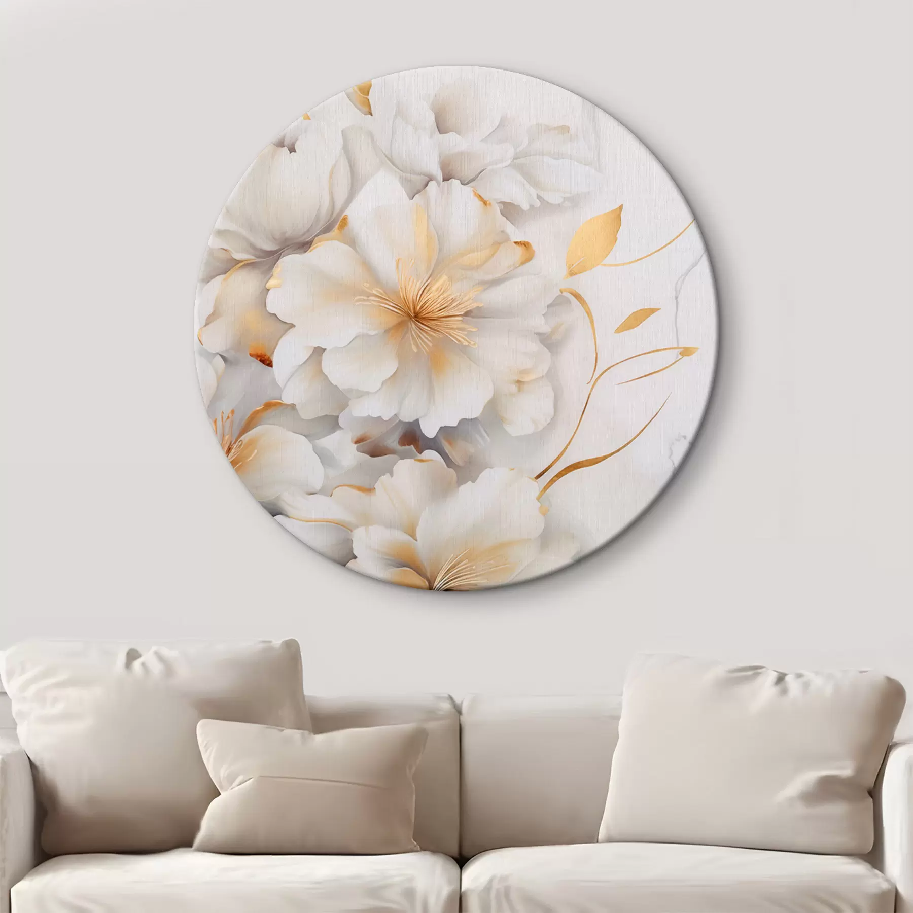 Obraz Biele kvety so žltými detailmi, okvetné lístky s jemnými tieňmi, svetlé pozadie s jemným mramorovým efektom r46292