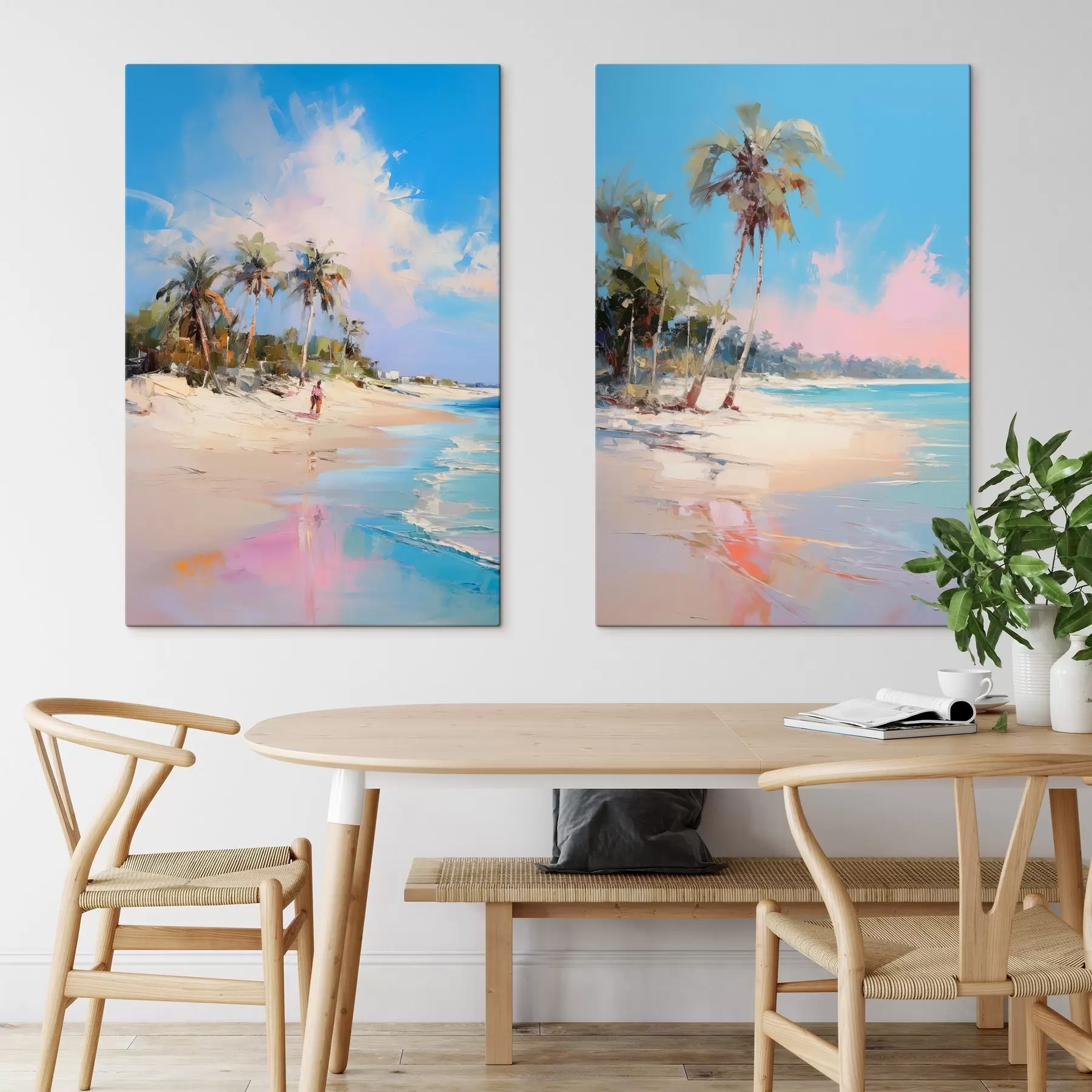 Obraz Abstraktná krajina, pláž s palmami, jasný slnečný deň s modrou oblohou a niekoľkými mrakmi m00885