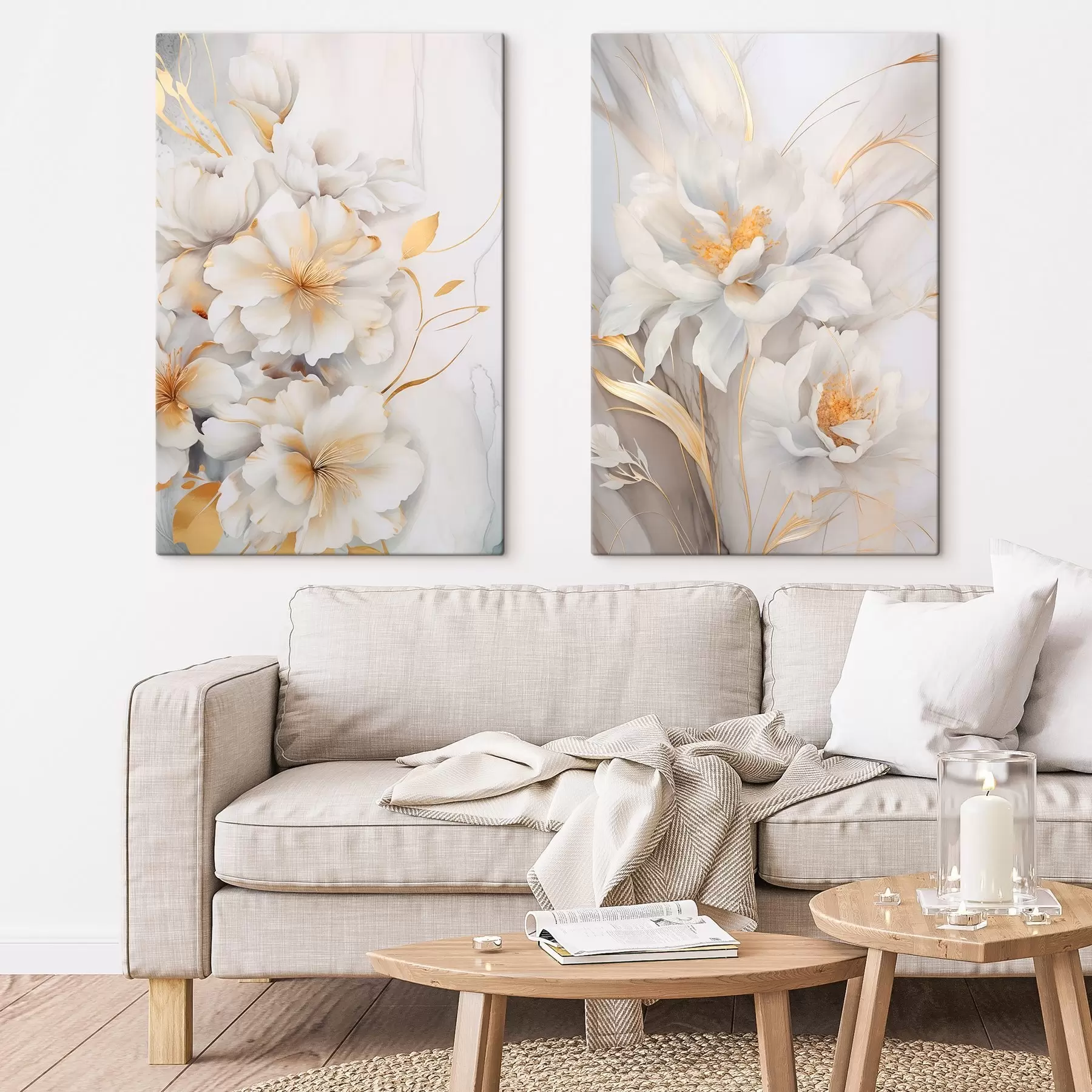 Obraz Biele kvety so žltými detailmi, okvetné lístky s jemnými tieňmi, svetlé pozadie s jemným mramorovým efektom m00889