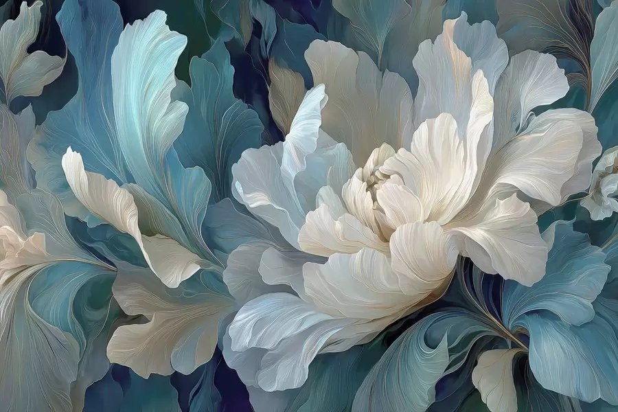 Fototapety Jemná volumetrická pivonka v chladnej farebnej palete w09456