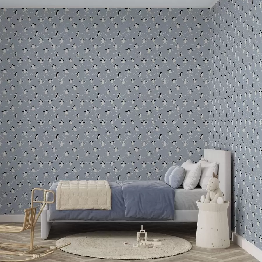 Fototapety Tučniaky na šedo-modrom pozadí s odtlačkami nôh a00655