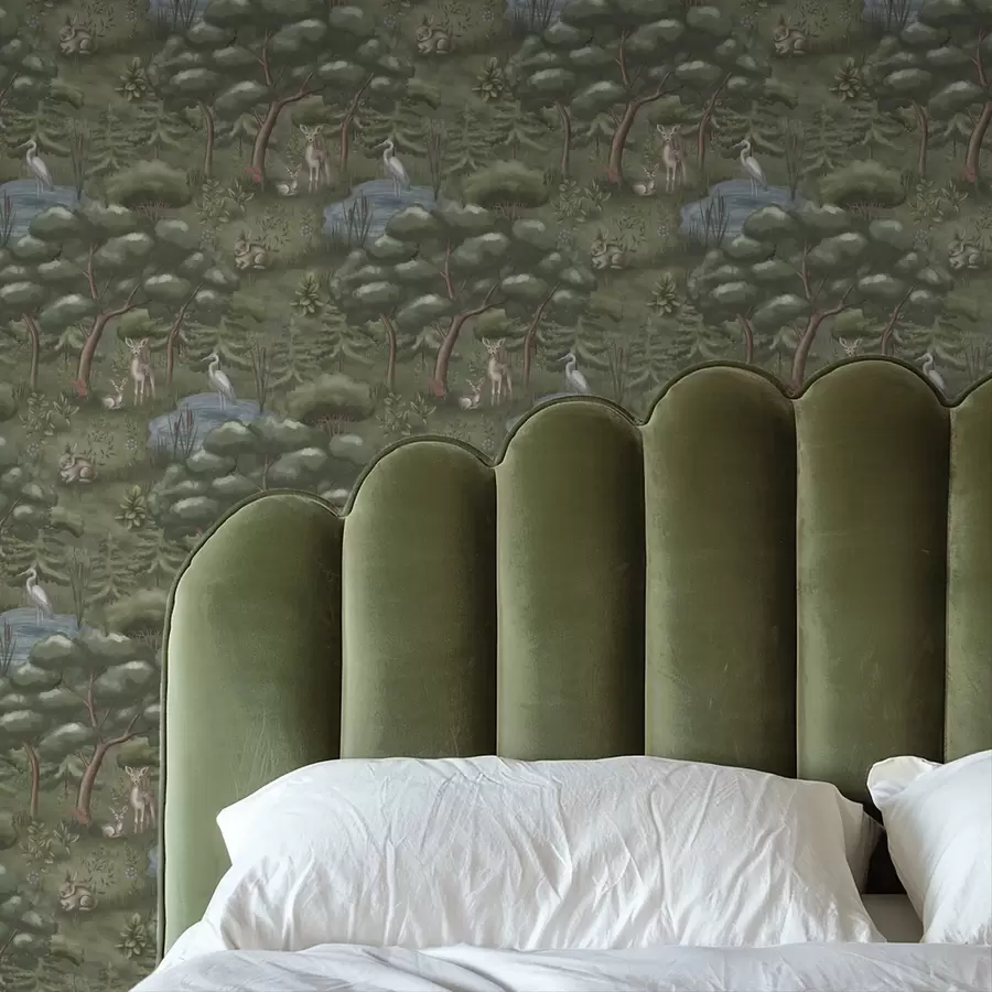 Fototapety Lesná polana s jeleními mláďatami, zajacmi a volavkami a00680