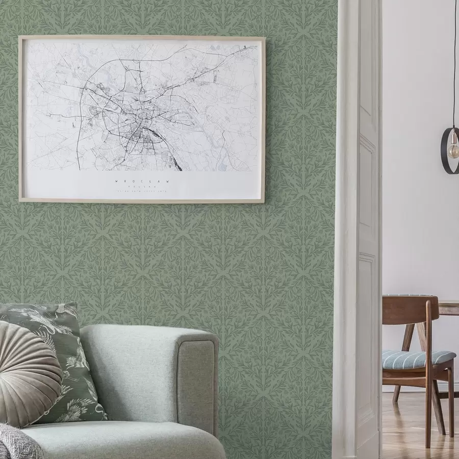 Fototapety Jemný botanický damašek v tlmených zelených odtieňoch a00815v1