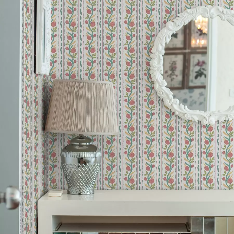 Fototapety Vertikálne pruhy s koralovými kvetmi a tyrkysovými listami a00816