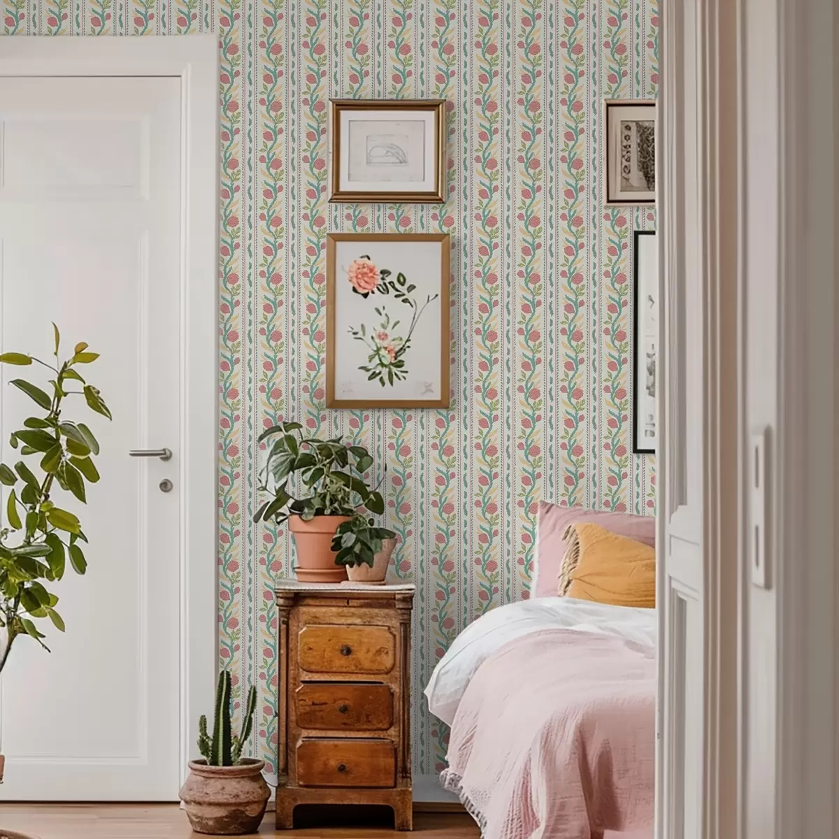 Tapety Pruhy s koralovými púčikmi na svetlo krémovom pozadí a00816v1 Tapety Pruhy s koralovými púčikmi na svetlo krémovom pozadí a00816v1