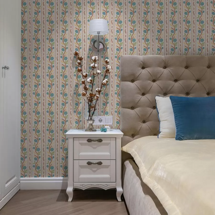 Fototapety Vertikálne pruhy s modrými kvetmi na teplom pozadí a00816v3