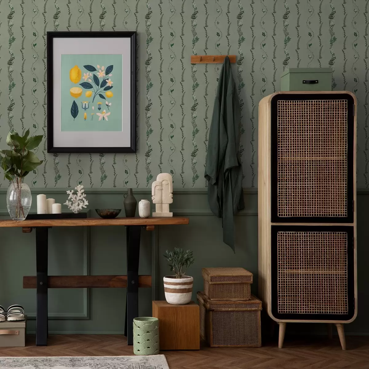 Tapety Vertikálne viniče a vetvičky na tlmenom zelenom pozadí a00817v1 Tapety Vertikálne viniče a vetvičky na tlmenom zelenom pozadí a00817v1