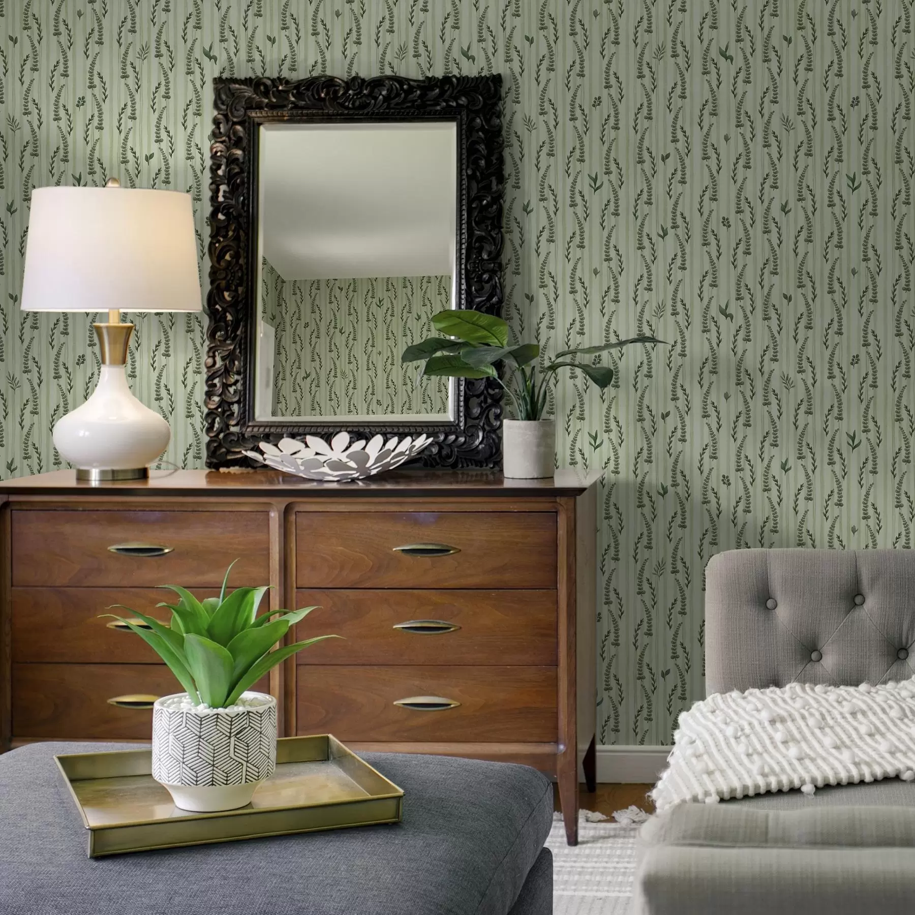 Fototapety Hustá zelená tráva a výhonky mäty s pruhmi a00819