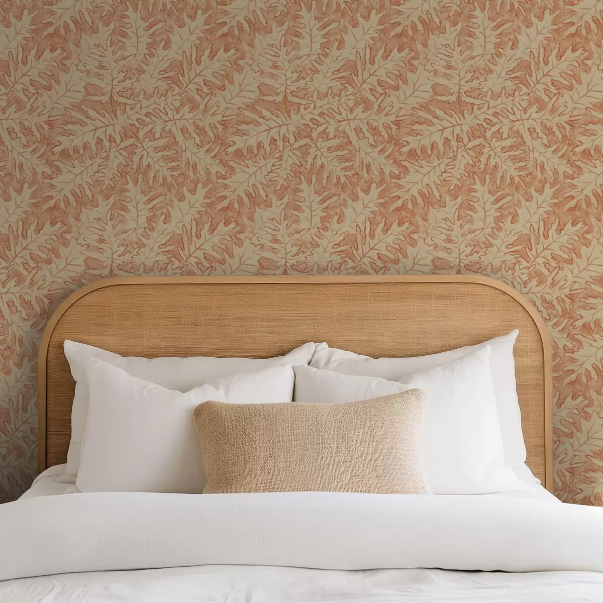 Tapety Veľké dubové listy v terakote na smotanovej farbe a00846