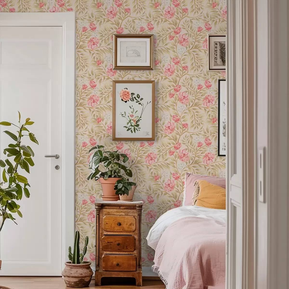 Tapety Ružové kvety, biele kvety a okrové listy a00855