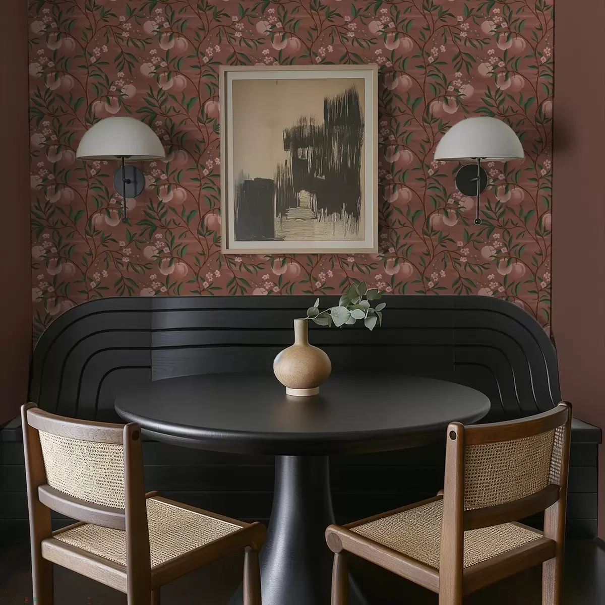 Tapety Broskyne na konároch s ružovými kvetmi, terakotová zem a00856 Tapety Broskyne na konároch s ružovými kvetmi, terakotová zem a00856