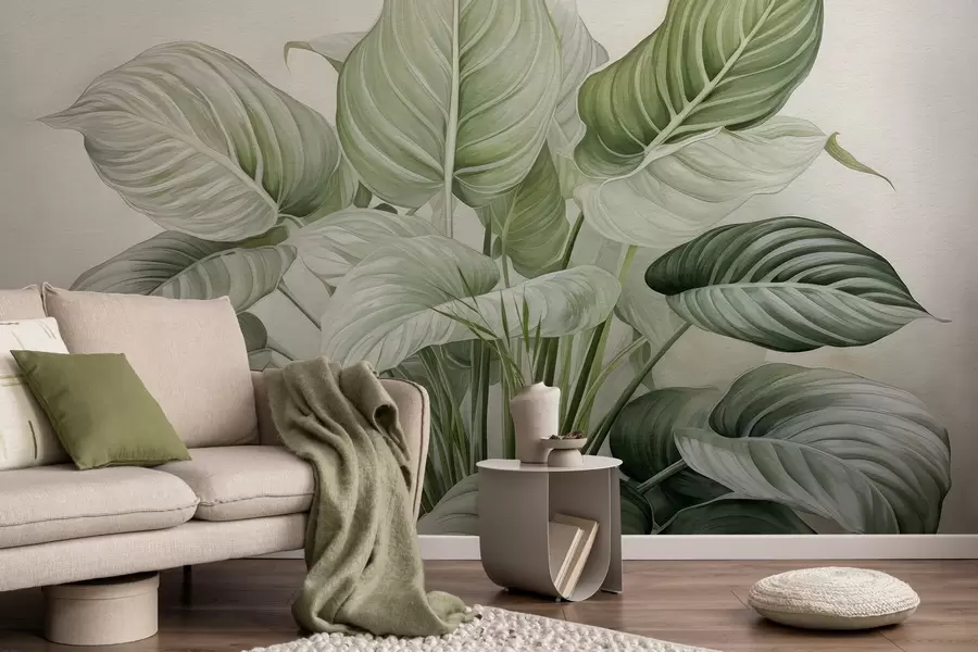 Fototapety Bujný ker so zelenými listami na stene w04835