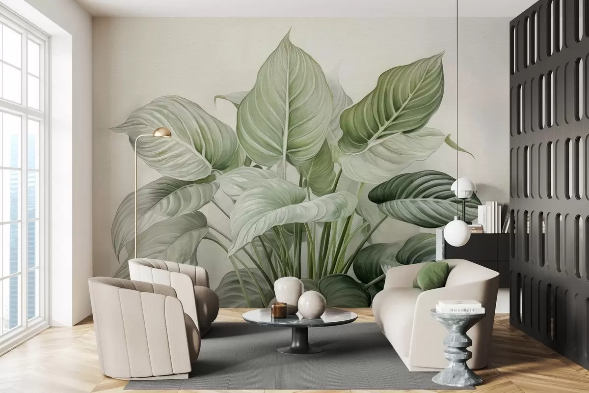 Fototapety Bujný ker so zelenými listami na stene w04835 - Uwalls.sk Fototapety Bujný ker so zelenými listami na stene w04835