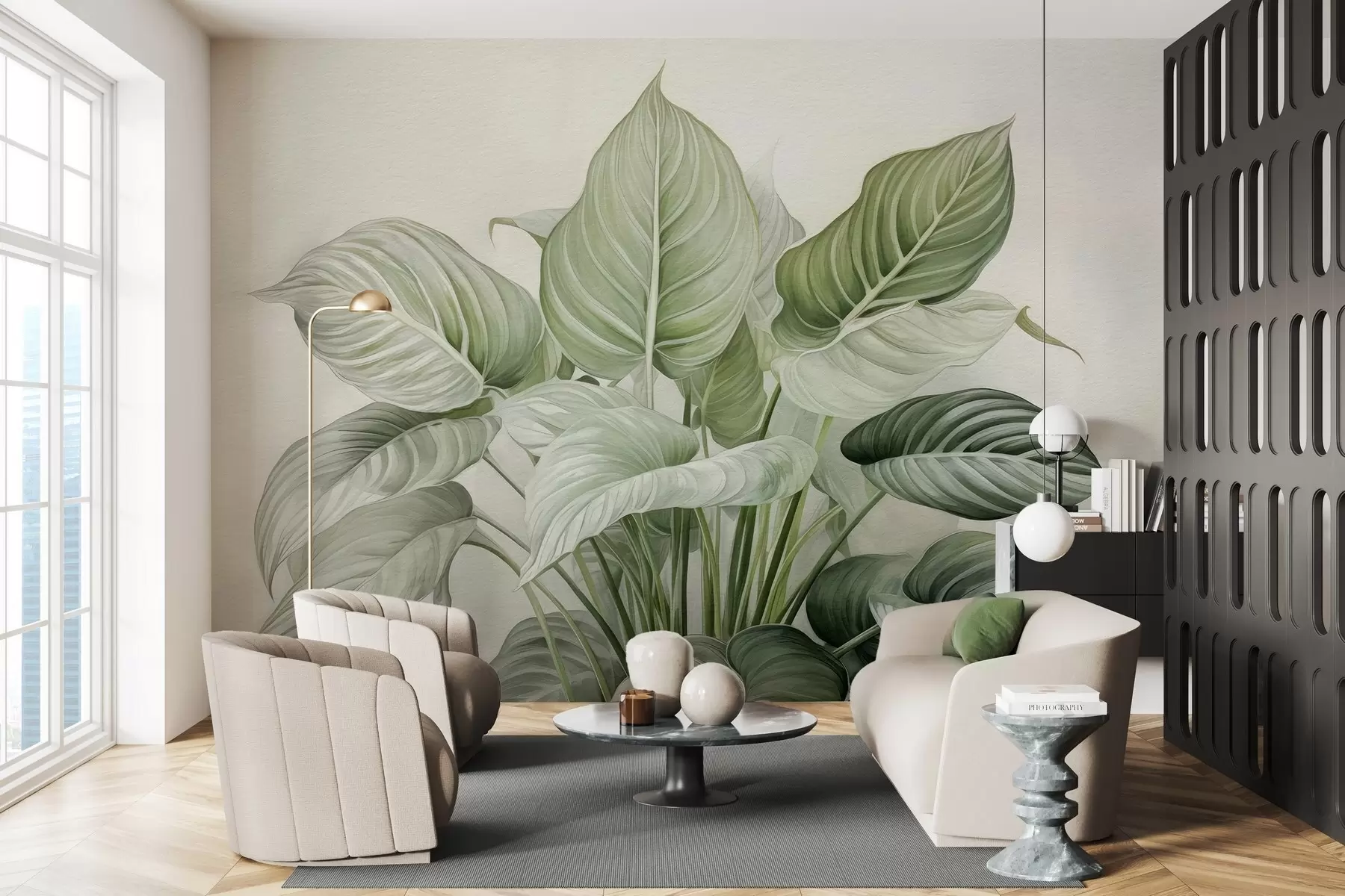 Fototapety Bujný ker so zelenými listami na stene w04835 - Uwalls.sk Fototapety Bujný ker so zelenými listami na stene w04835