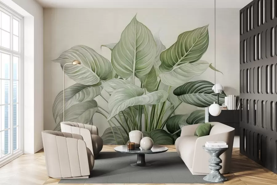 Fototapety Bujný ker so zelenými listami na stene w04835