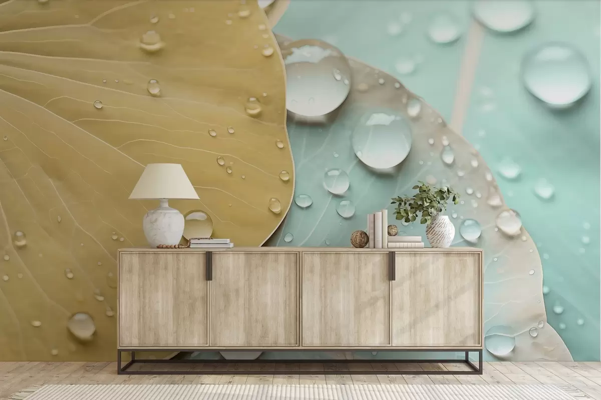 Fototapety Vodné kvapky na listoch makro akvarel w04838v1