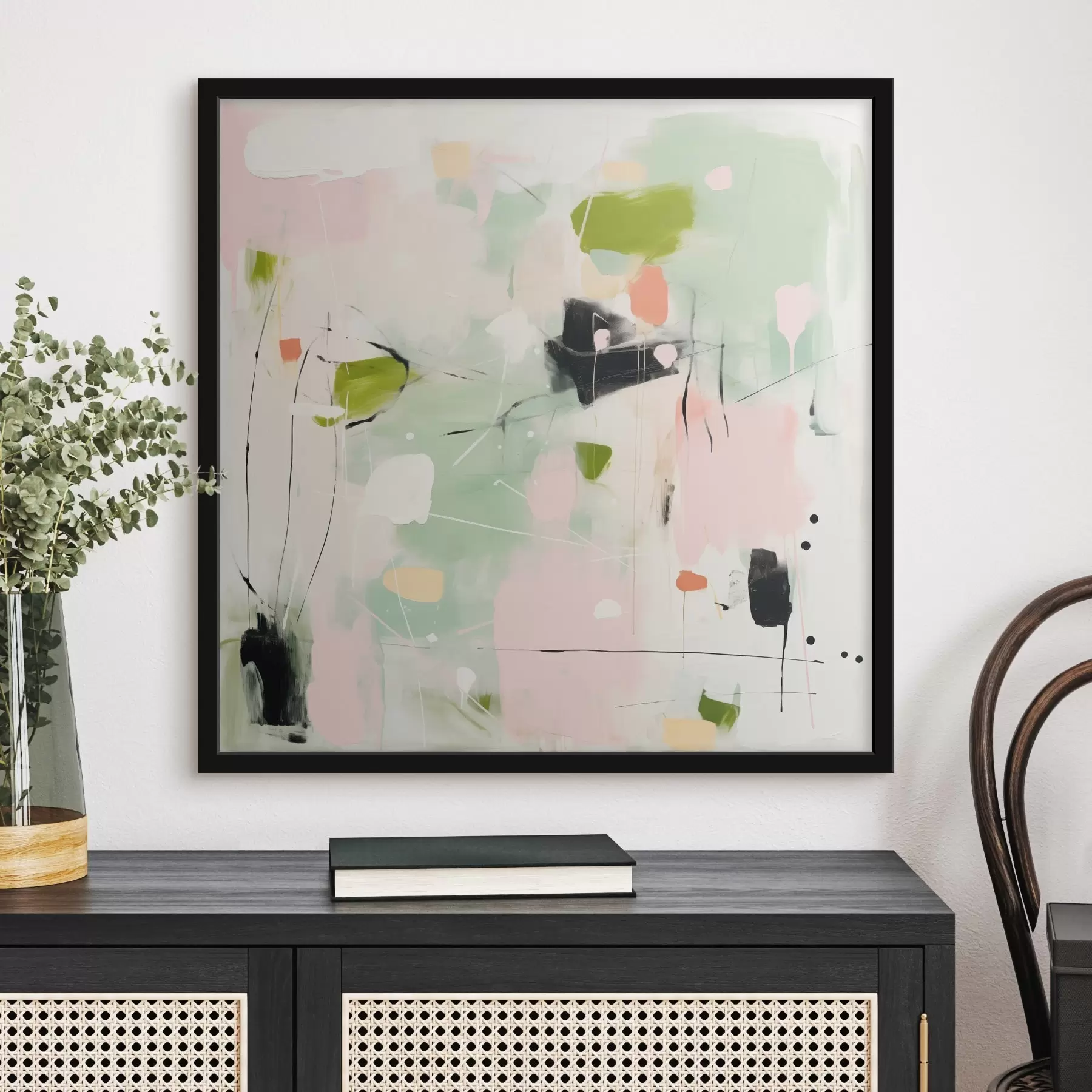 Fototapety Ružová a mätová, pastelové ťahy štetcom f46324