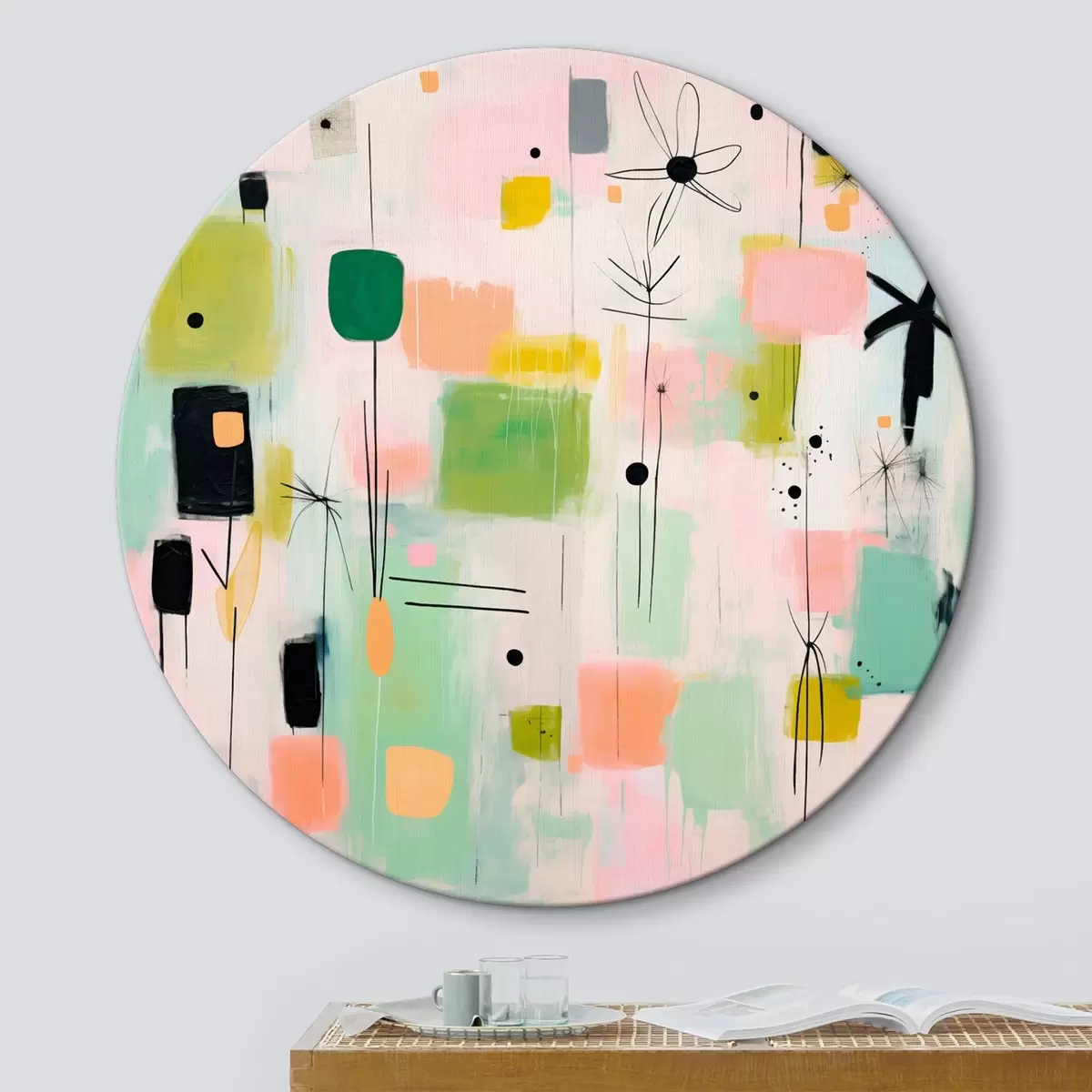 Okrúhle obrazy Abstraktné kvety, ľahká kompozícia v olejovom štýle r46325