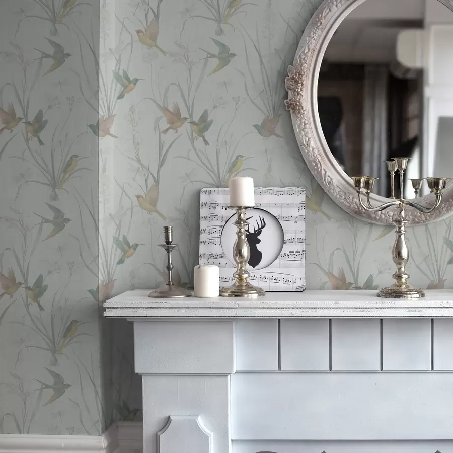 Fototapety Vtáky medzi lúkovými trávami na svetlosivom pozadí a00776v1