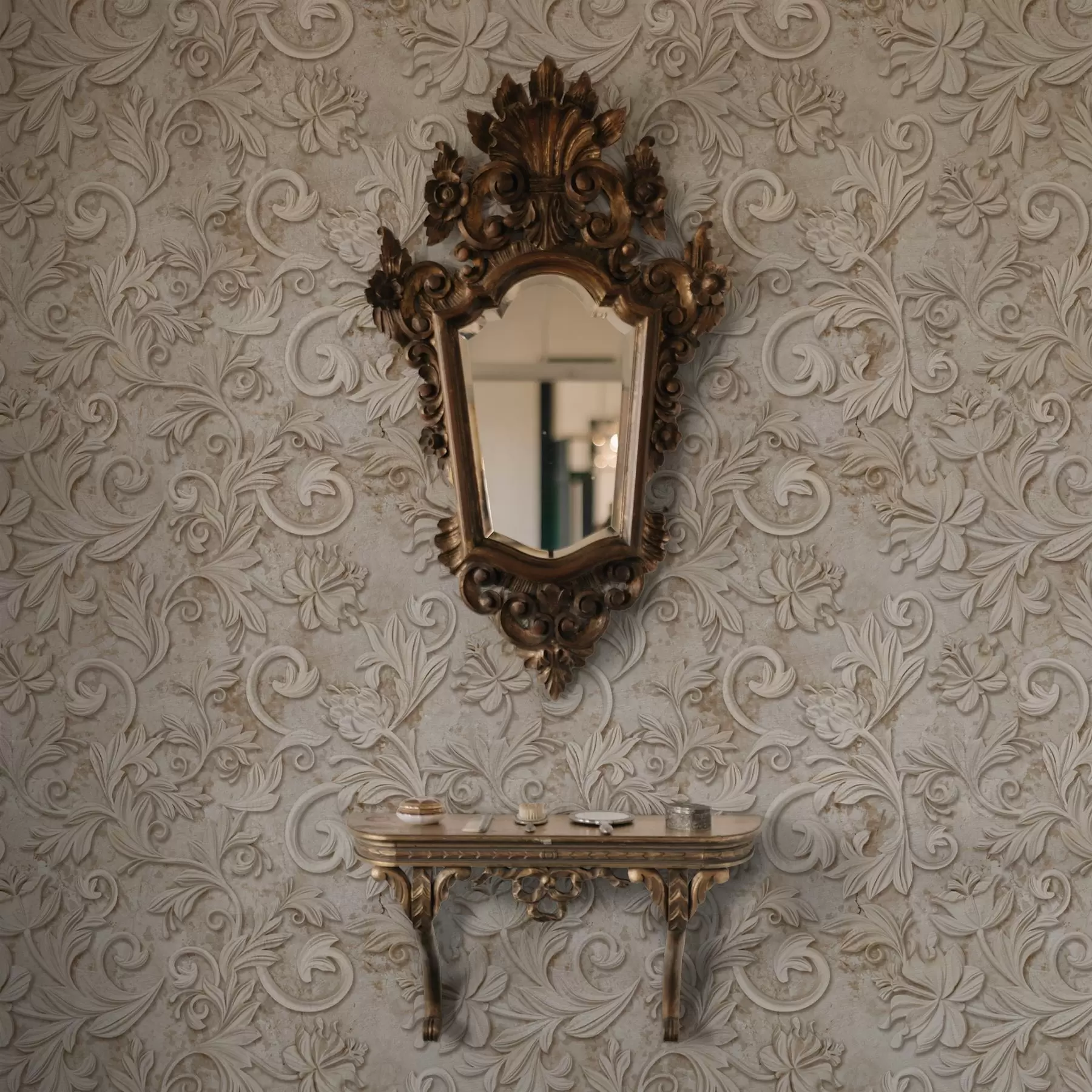 Fototapety Kamenný reliéf s kvetinovými ornamentmi, vintage béžová farba a00784