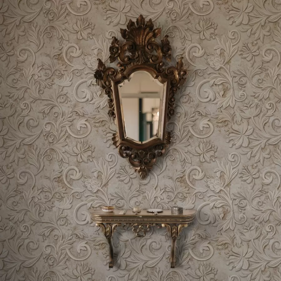 Fototapety Kamenný reliéf s kvetinovými ornamentmi, vintage béžová farba a00784