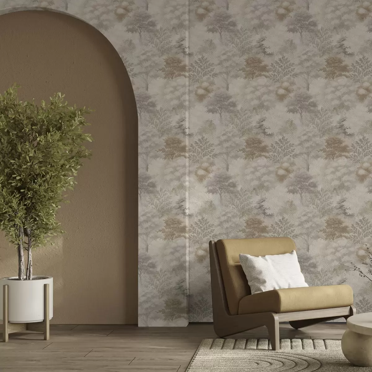 Tapety Jemný les v hmle, jemné béžovo-šedé tóny a00785