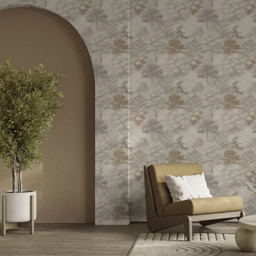 Fototapety Jemný les v hmle, jemné béžovo-šedé tóny a00785