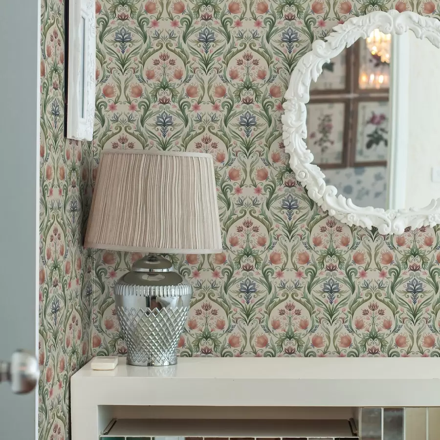 Fototapety Symetrický kvetinový ornament, terakota a zelená farba a00827