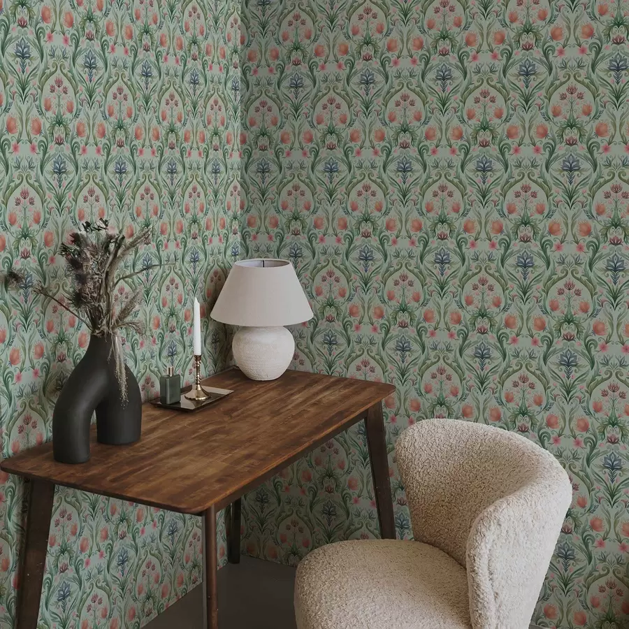 Fototapety Symetrický kvetinový ornament, mätovo-krémová farebná paleta a00827v1