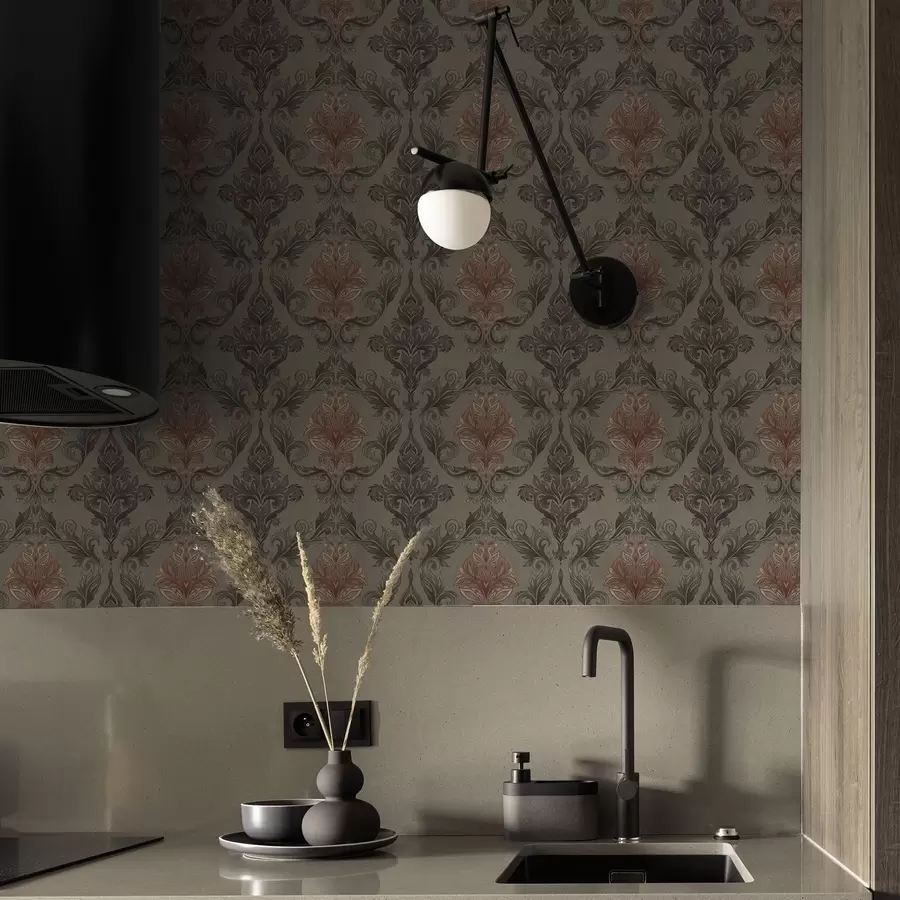 Fototapety Terakotový damašek na tlmenom olivovom podklade a00828v3