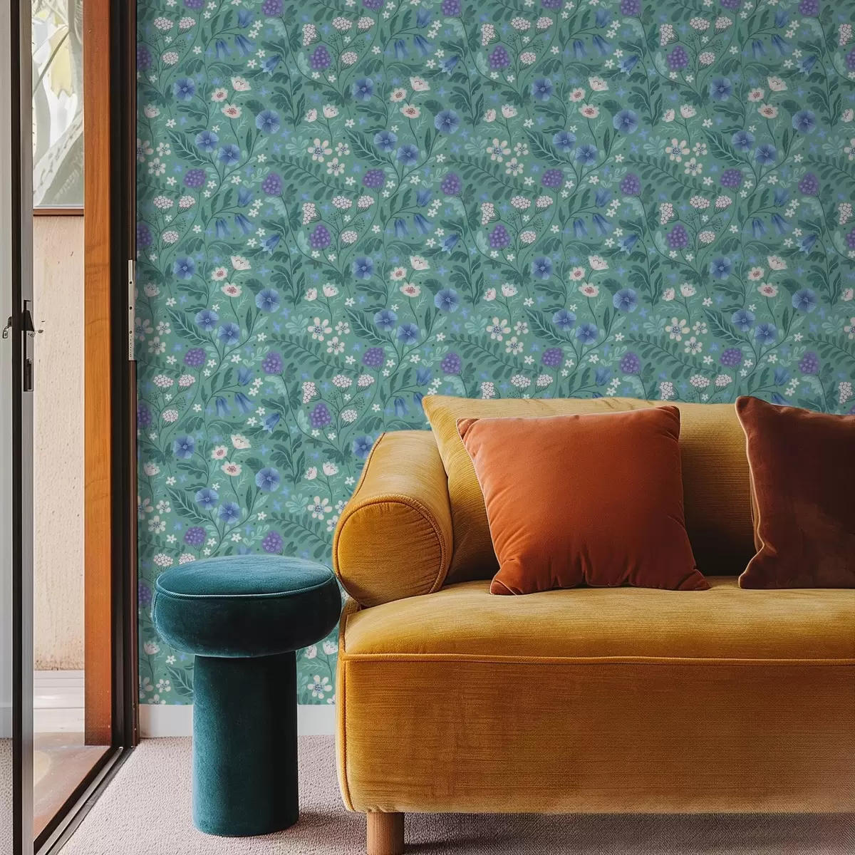 Fototapety Divoké kvety a bobule na jemnom mätovom pozadí a00849