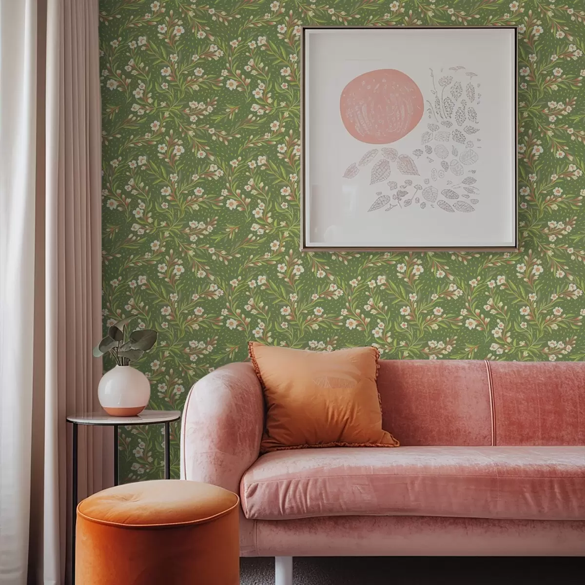 Fototapety Rozsiahle vetvy s krémovými kvetmi na olivovom pozadí a00850