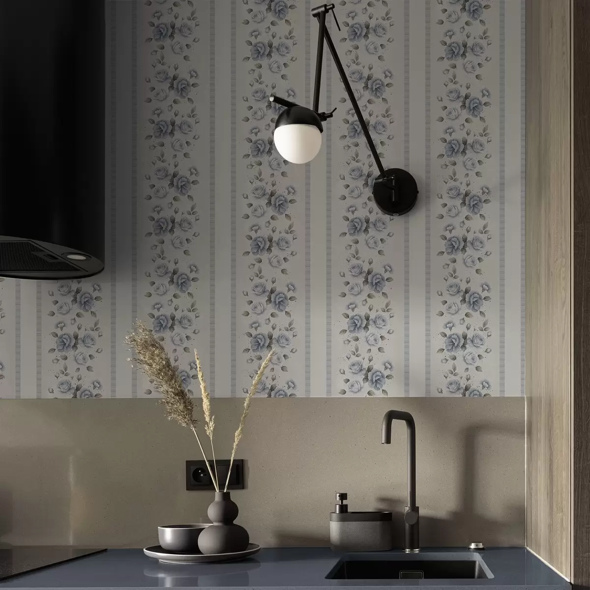 Fototapety Modré ruže vo vertikálnych pásoch na svetlom pozadí a00860