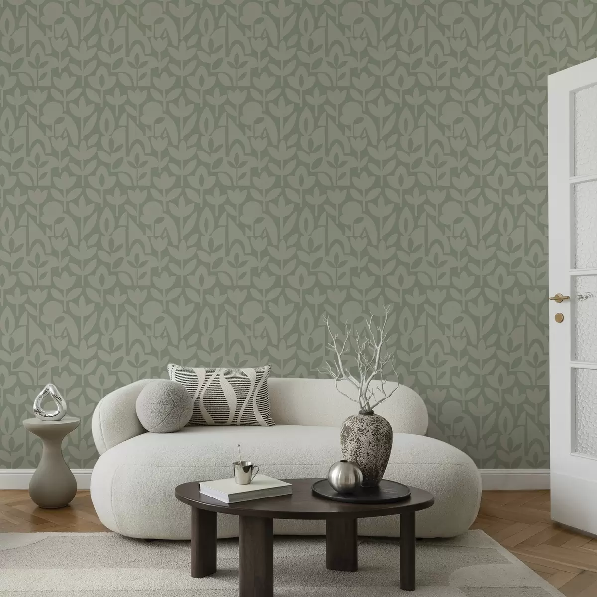 Fototapety Geometrické kvetinové siluety v jemnej šalviovej farbe a00875v1