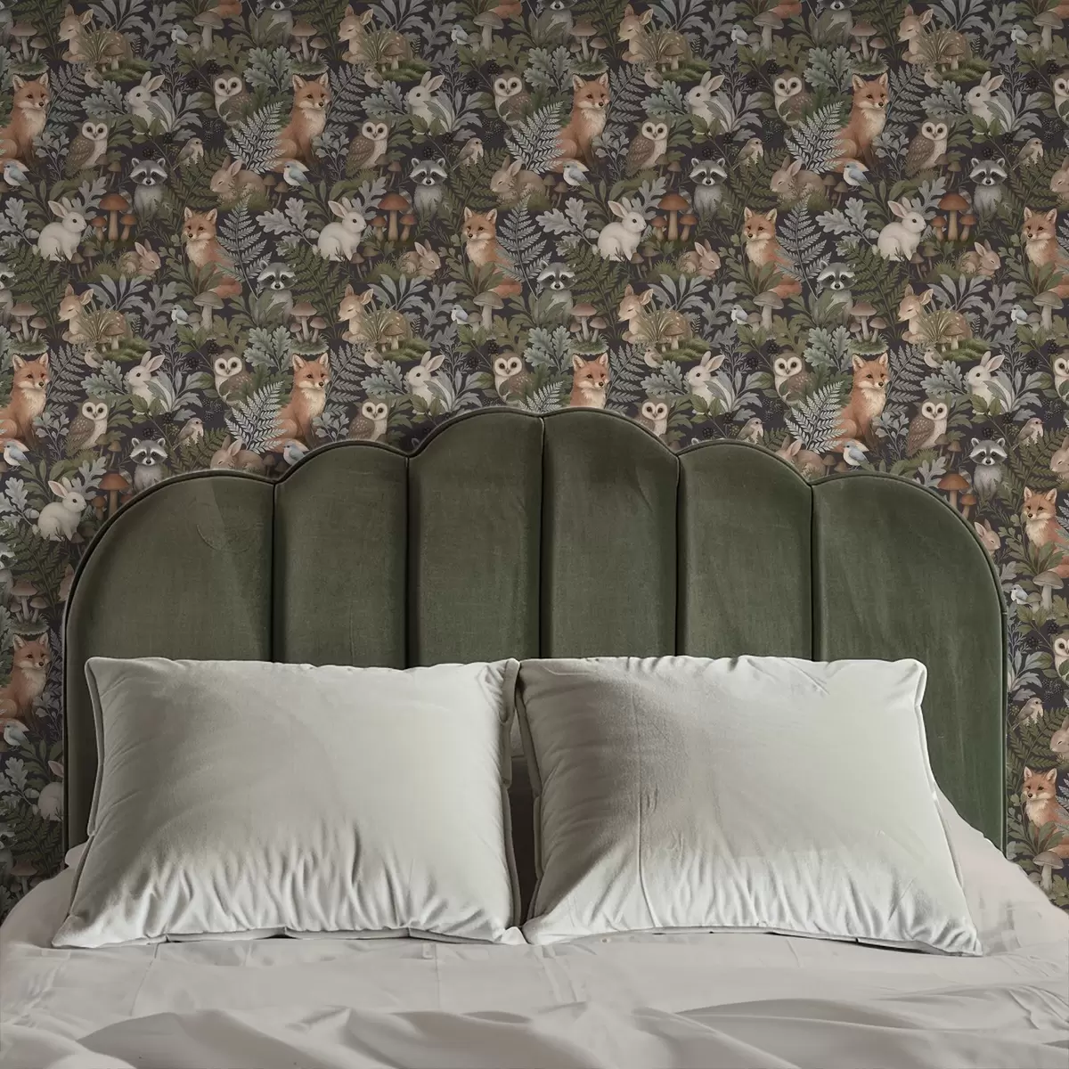 Fototapety Lesné zvieratá a paprade na tmavom uhlí a00880